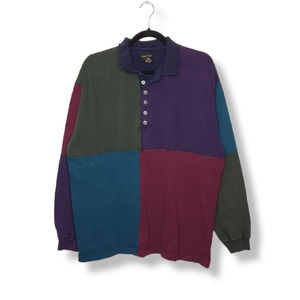 Vintags 90s Colorblock Button Polo Henley Nature Earth Tones VTG All Over